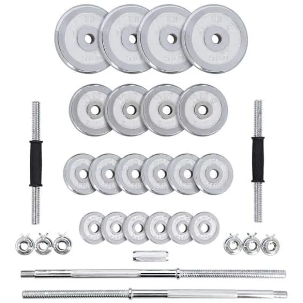 Set Componibile Manubri e Bilanciere HMS con 40,5 Kg di Pesi Cromati