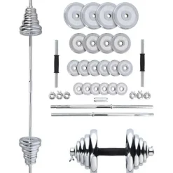 Set Componibile Manubri e Bilanciere HMS con 40,5 Kg di Pesi Cromati
